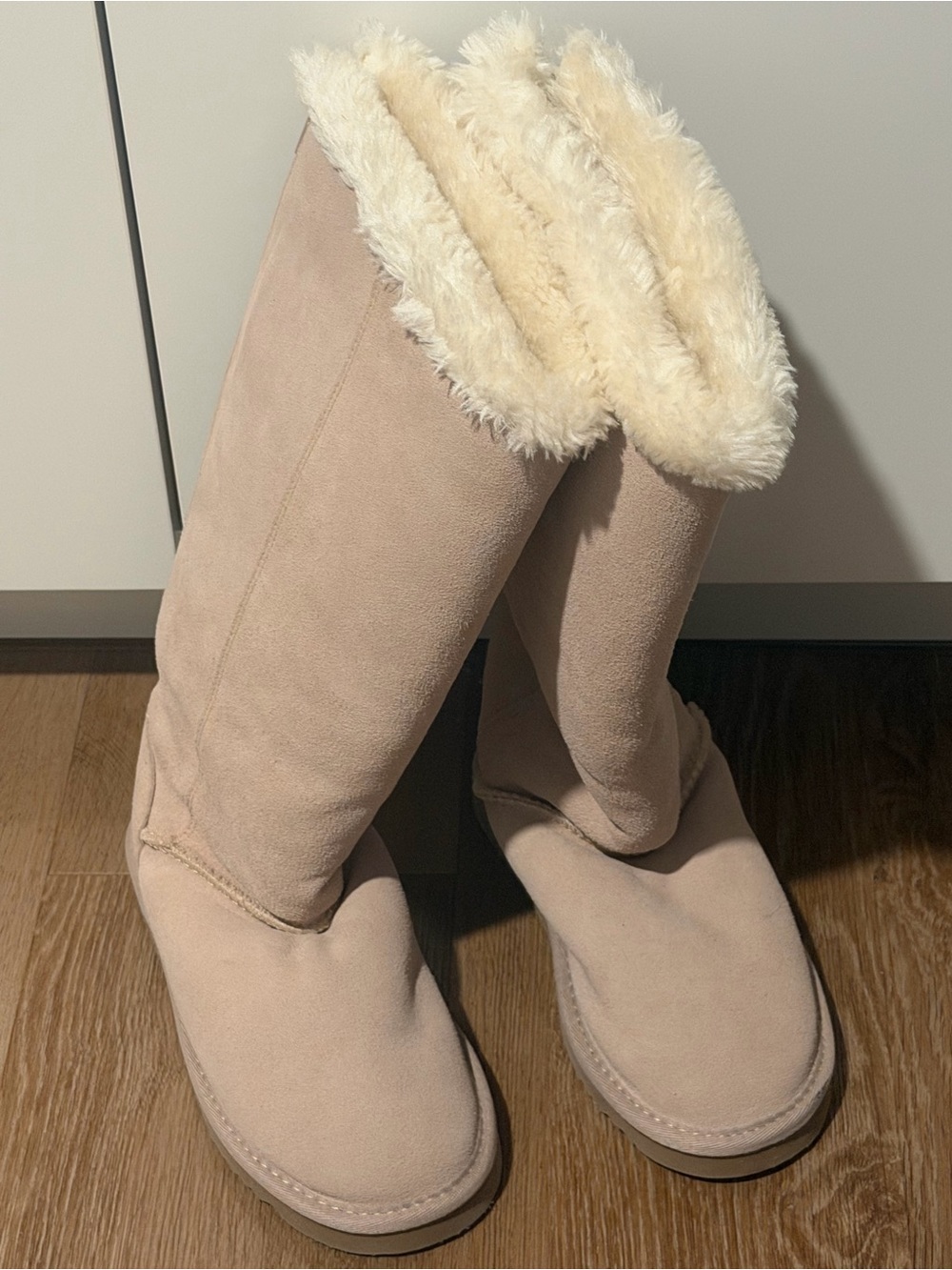 Forever 21 Cream Faux-Suede Tall Winter Boots with Plush Lining